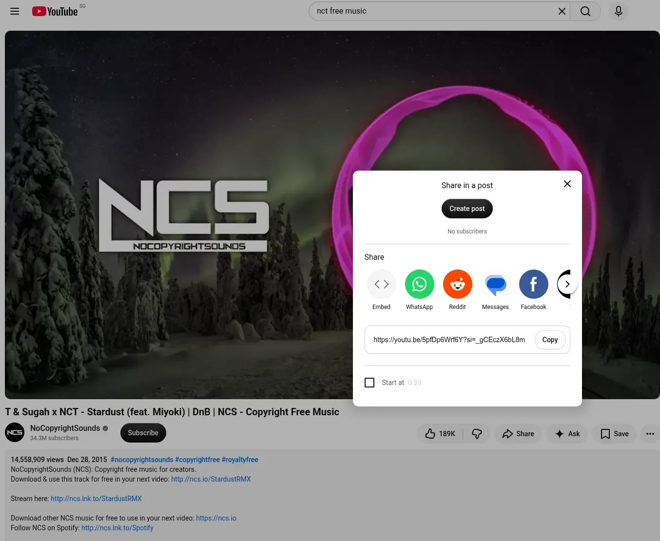 The NCS video description for a copyright-free track, offering it for use in creators' own videos
