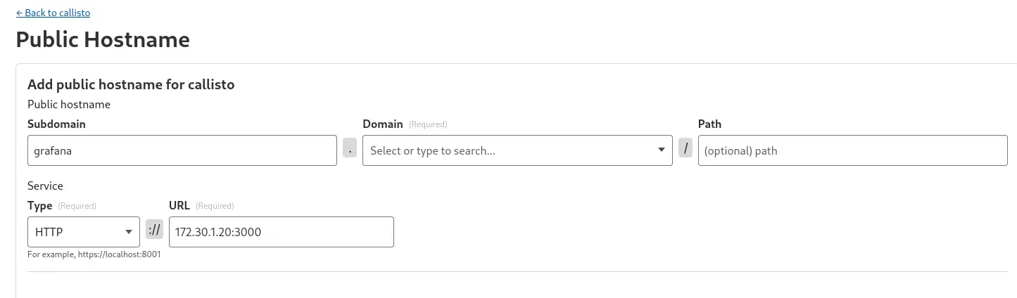 Create a new public hostname that redirects to Grafana