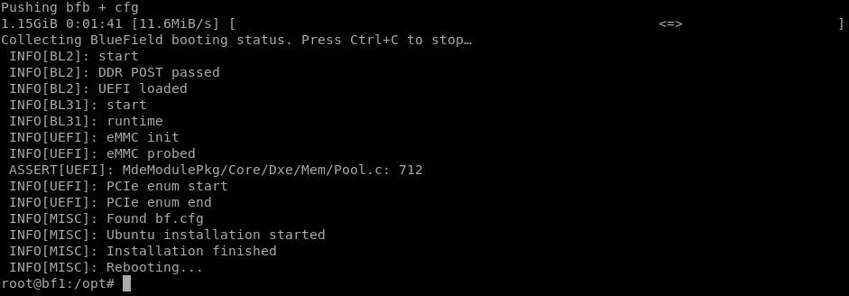 Installing Ubuntu 20.04 on the Bluefield with the password explicity set to ‘ubuntu’