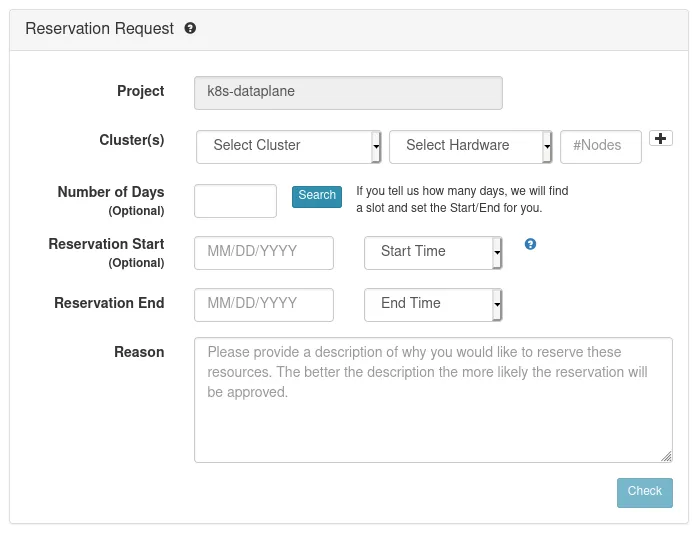 Node reservation dashboard of Cloudlab