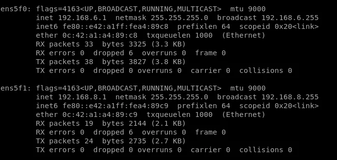 ifconfig shows that both ports of the Bluefield is configured as requested.