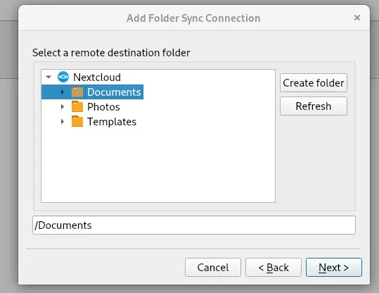 Remote folder selection