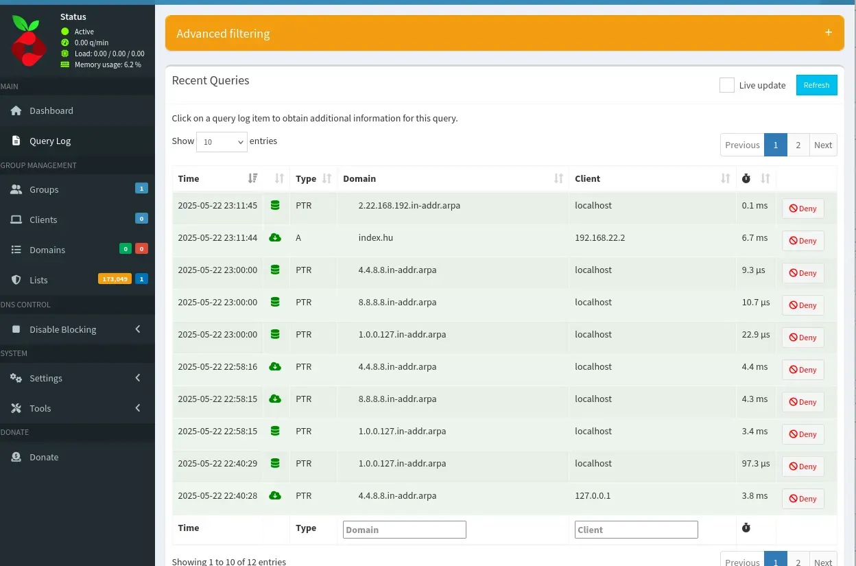 After refreshing the window, we can see our query in the log too