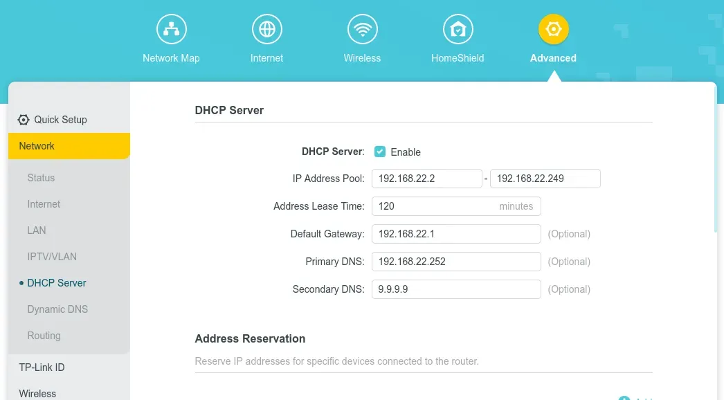 The primary DNS is set to pi-hole’s LAN IP address