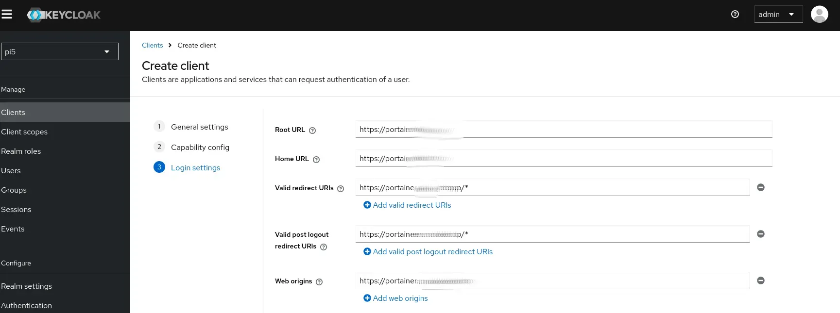 Login settings for portainer client