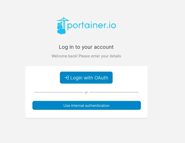 Login window after setting up Oath in portainer