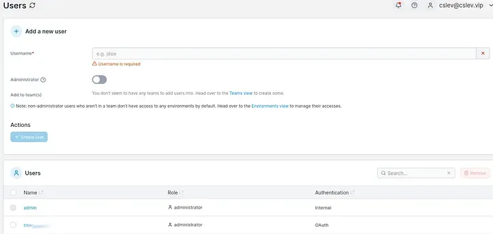 The new user has just been created, click on its name for more details