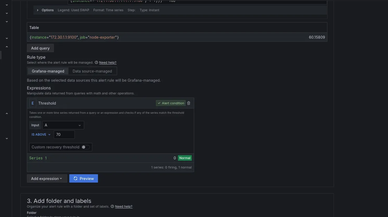 After defining, clickin on Preview will show if an alert would be triggered at the moment